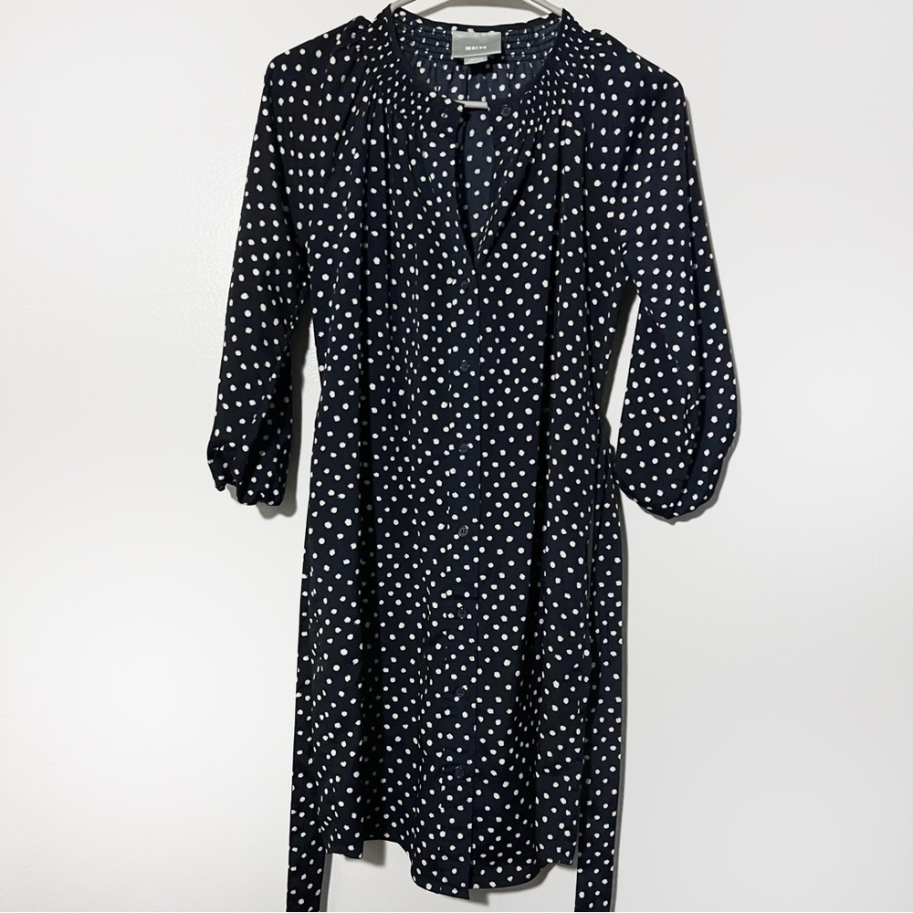 Anthro- Maeve Polka Dot Preparation Shirtdress B & W Tunic Dress Sz XS